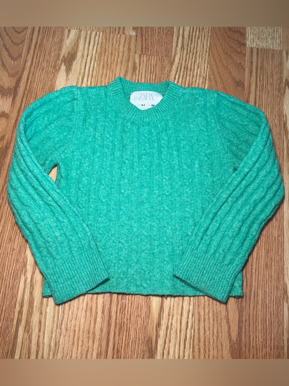 Zara Girls Green Knit Sweater Size 6/7 Soft Ribbed Long Sleeve